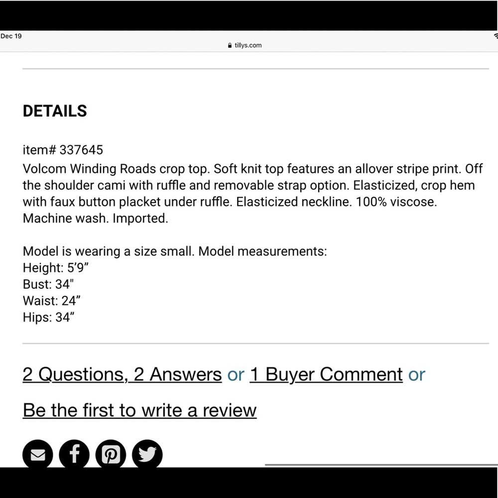 NWT Volcom Winding Roads Crop Top - Picture 5 of 7